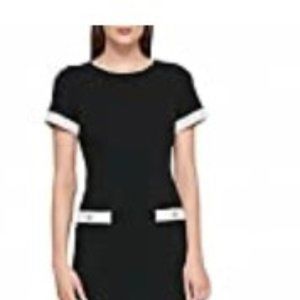 Tommy Hilfiger Women's Scuba Two Pocket Dress, Size 8, Black and Silver Grey